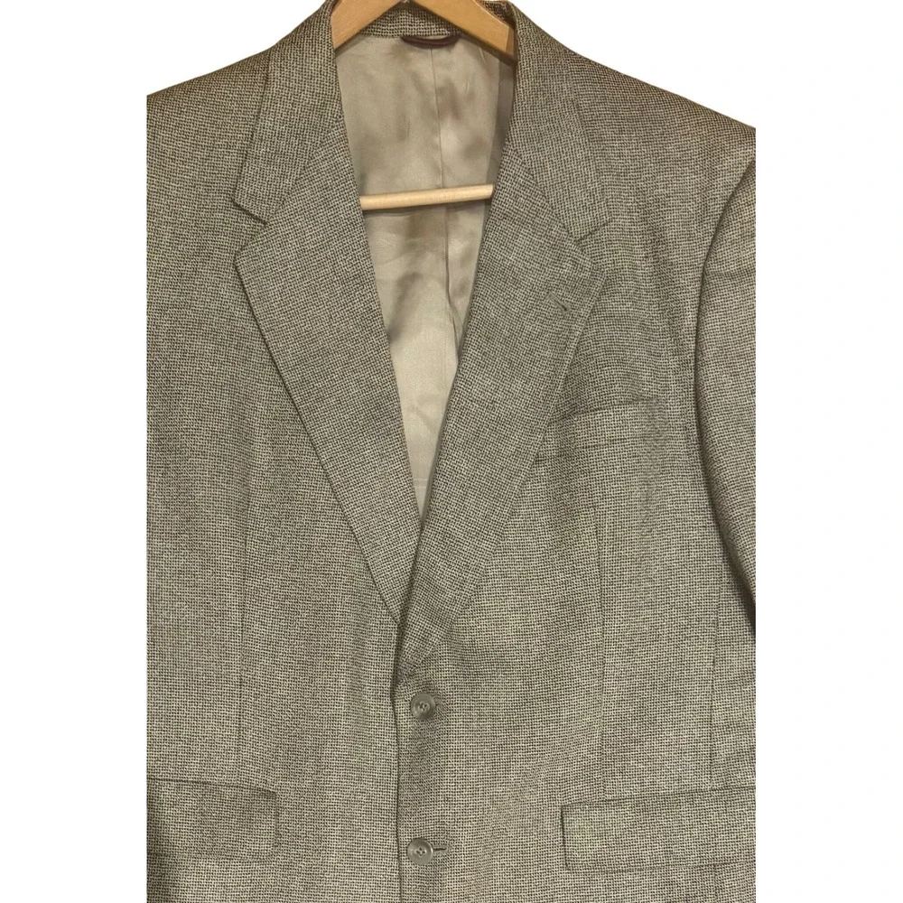 Vintage Hart Schaffner Marx Men's Wool/Silk Micro-Check Grey Tan Blazer 48R
